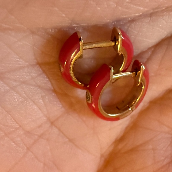 EF Collection Diamond Red Enamel Huggie Earrings - Picture 5 of 7